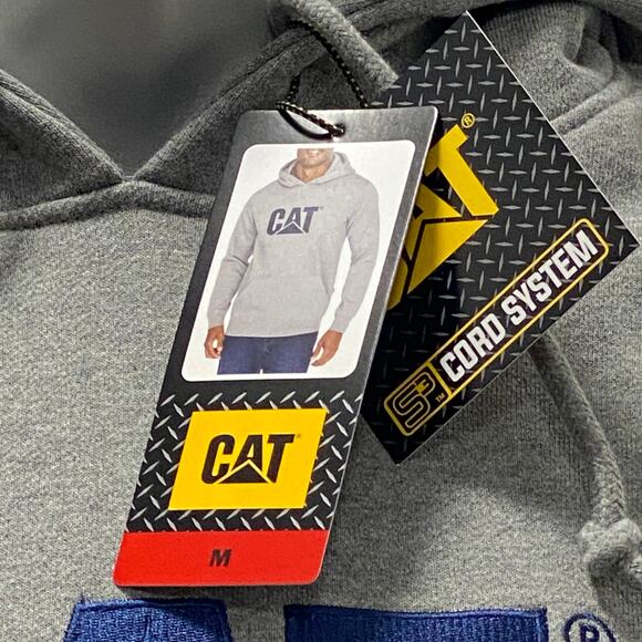CAT Caterpillar Heavy Machinery Equipment Logo Hoodie Sweatshirt Gray MEDIUM - Picture 3 of 6